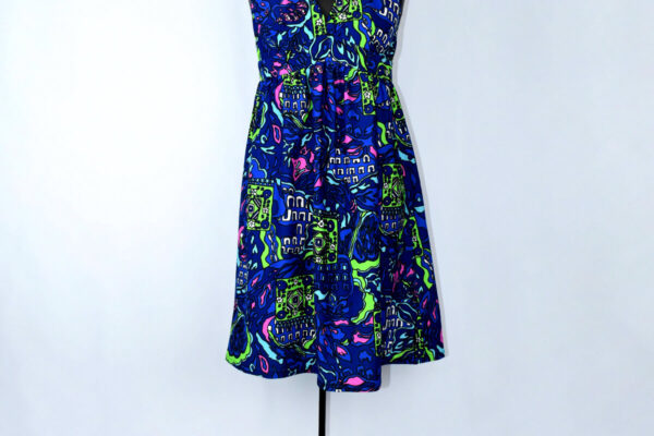 1A169V-Vintage-1970s-Royal-Blue-Printed-Dress-frt-1